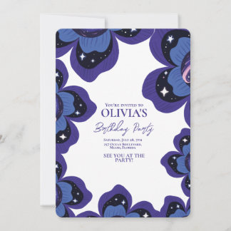 Galaxy Floral Lila Geburtstag Einladung