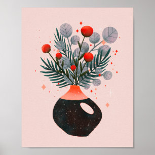 Galaxy flowers bouquet with celestial elements  poster
