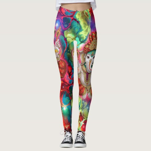 Galaxy Ganesh God Hippie Boho Psychedelic Leggings (Vorderseite)