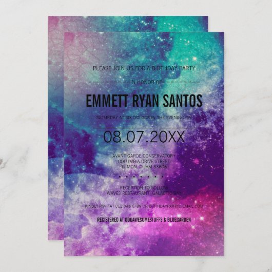 Galaxy Geburtstagsparty Einladung (Vorne/Hinten)