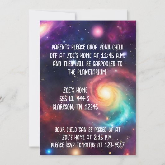 Galaxy Geburtstagsparty Einladungen (Rückseite)