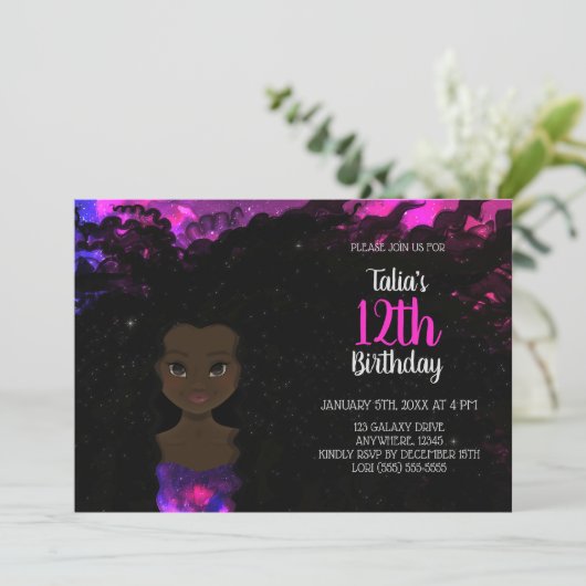 Galaxy Girl Birthday Einladung | Magic Shade 1 (Stehend Vorderseite)