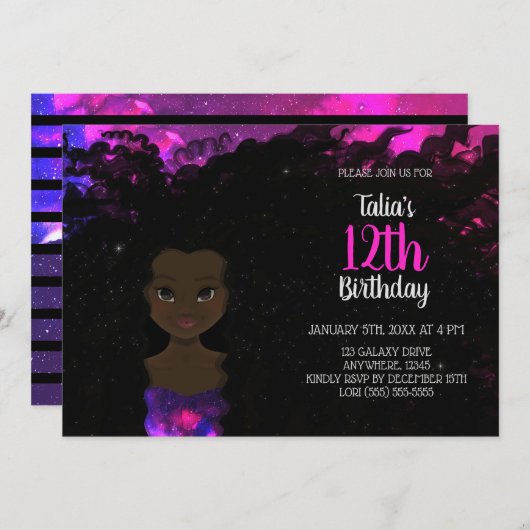 Galaxy Girl Birthday Einladung | Magic Shade 1 (Vorne/Hinten)