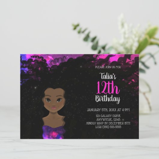 Galaxy Girl Birthday Einladung | Magic Shade 4 (Stehend Vorderseite)