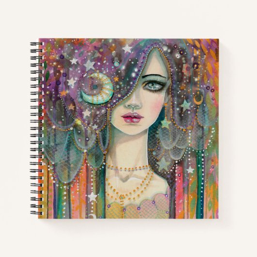 Galaxy Girl Boho Sinti und Roma Fantasy Art Sketch Notizblock (Vorderseite)