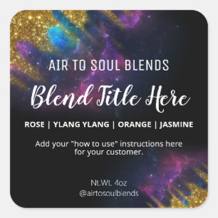 Galaxy Glitzer Black Essential Oil Blend Labels Quadratischer Aufkleber