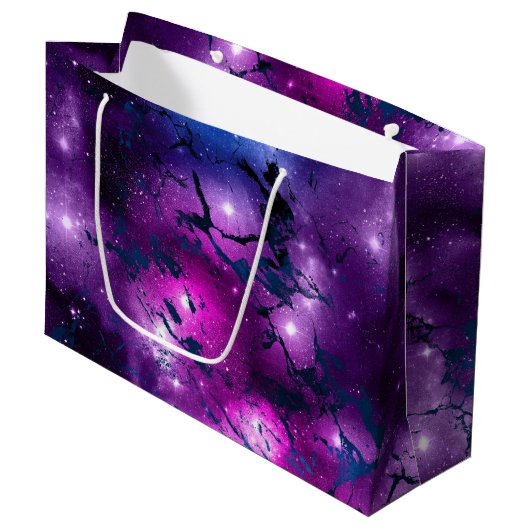 Galaxy Glow | Kosmisches Blau, Lila und rosa Marmo Große Geschenktüte (Vorderseite Schrägansicht)