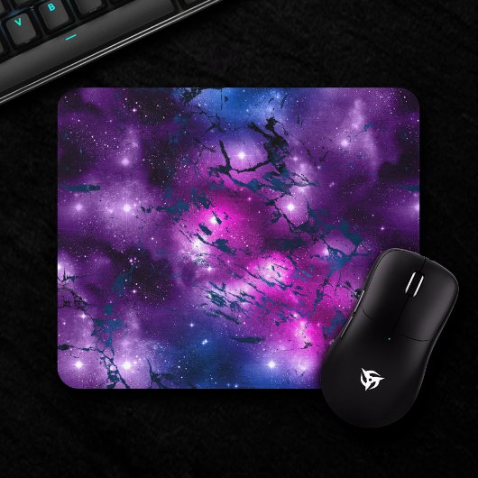 Galaxy Glow | Kosmisches Blau, Lila und rosa Marmo Mousepad