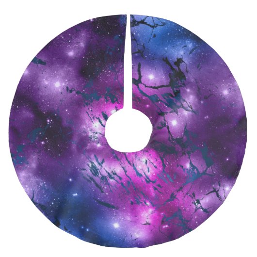 Galaxy Glow | Kosmisches Blau, Lila und rosa Marmo Polyester Weihnachtsbaumdecke (Vorderseite)