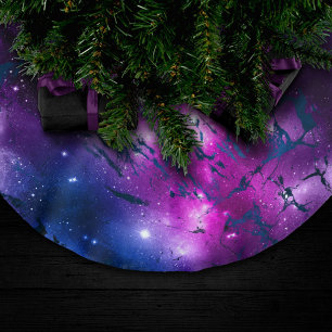 Galaxy Glow Kosmisches Blau, Lila und rosa Marmo Polyester Weihnachtsbaumdecke