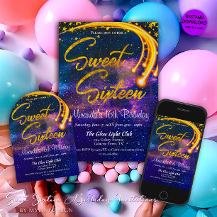 Galaxy Glow Light 16 . Geburtstag Geburtstagsparty Einladung