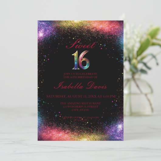 Galaxy Glow Sweet 16 Aufforderung Einladung (Stehend Vorderseite)