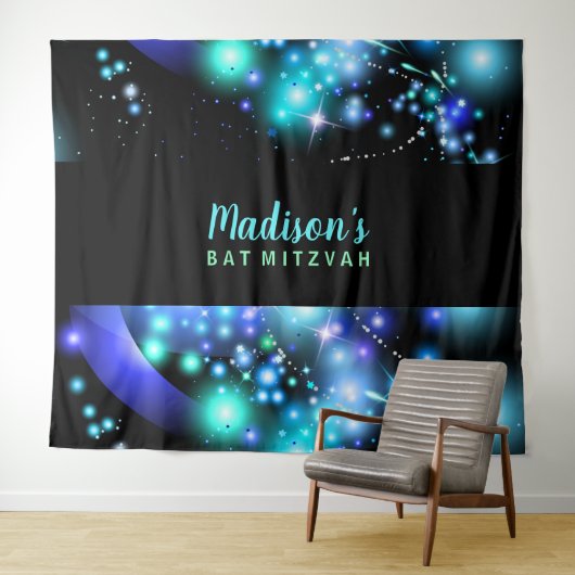 GALAXY GLOWING STARS Bat Mitzvah Hintergrund Wandteppich (Beispiel (Horizontal))