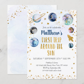 Galaxy Gold erste Reise um die Sonne Geburtstag Einladung