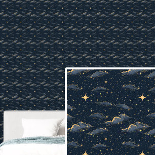 Galaxy Gold Glitzer Starry Night Dark Deep Blue Tapete