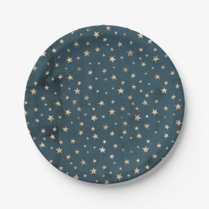 Galaxy Gold Stars Muster Blue Paper Plate Pappteller
