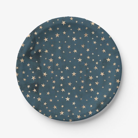 Galaxy Gold Stars Muster Blue Paper Plate Pappteller (Vorderseite)