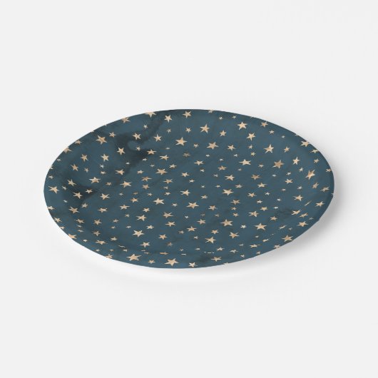 Galaxy Gold Stars Muster Blue Paper Plate Pappteller (Schrägansicht)