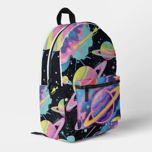 Galaxy Graffiti" – Urban Cosmic Style Backpack Bedruckter Rucksack (Rückseitige Ecke links)