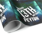 Galaxy Green Blue Personalisierte Geburtstagsparty Geschenkpapier (Rolleneckpunkt)