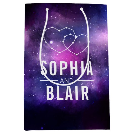 Galaxy Hearts Constellation Wedding Personalisiert Mittlere Geschenktüte (Vorderseite)