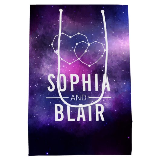 Galaxy Hearts Constellation Wedding Personalisiert Mittlere Geschenktüte (Rückseite)