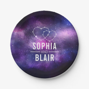 Galaxy Hearts Constellation Wedding Personalisiert Pappteller