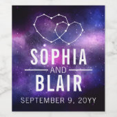 Galaxy Hearts Constellation Wedding Personalisiert Weinetikett (Einzelnes Label)