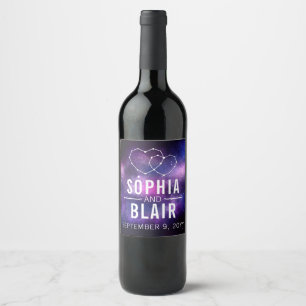 Galaxy Hearts Constellation Wedding Personalisiert Weinetikett