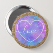 Galaxy Herz Liebe Design mit goldener Glitter-Rand Button (Vorne & Hinten)