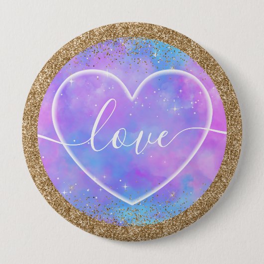 Galaxy Herz Liebe Design mit goldener Glitter-Rand Button (Vorderseite)