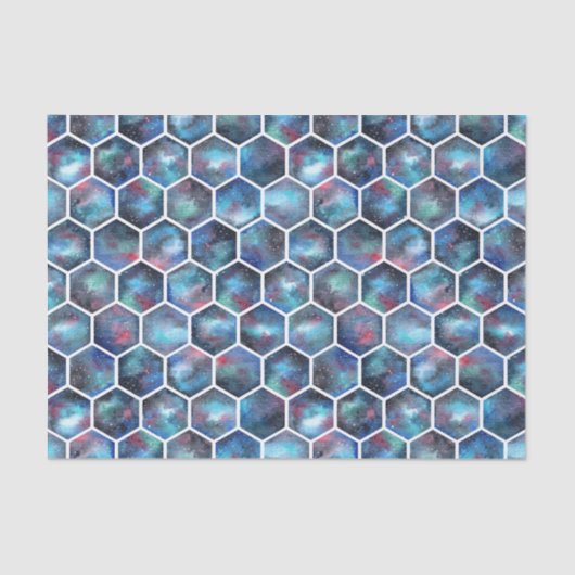 Galaxy Hexagon Muster in Deep Space Blue Seidenpapier (Vorderseite)