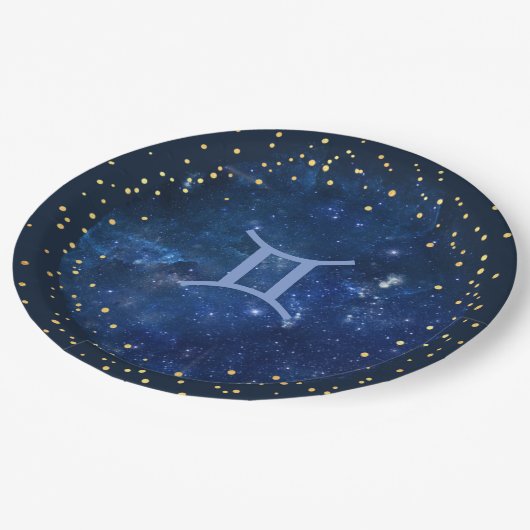 Galaxy Hintergrund - Gemini Symbol Pappteller (Schrägansicht)