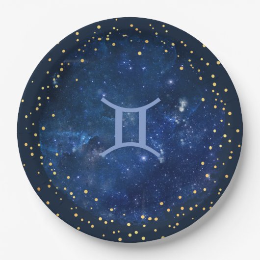Galaxy Hintergrund - Gemini Symbol Pappteller (Vorderseite)