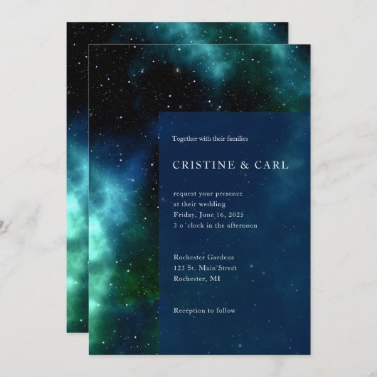 Galaxy Hochzeitseinladung Einladung (Vorne/Hinten)