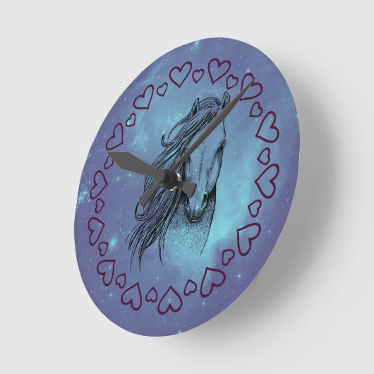 Galaxy Horse & Herz  Runde Wanduhr (Winkel)