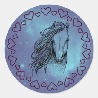 Galaxy Horse & Herz Runder Aufkleber