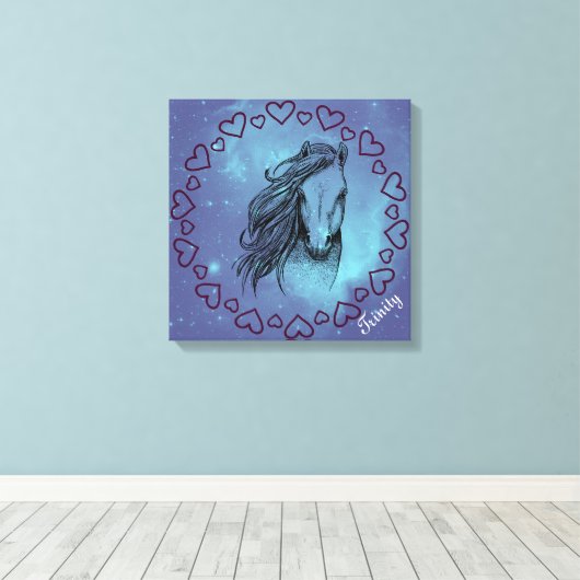 Galaxy Horse & Hörer mit optionalem Namen Leinwanddruck (Insitu (Holzboden))