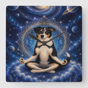 Galaxy-Hundewanduhr Kosmischer Australian Shephe Quadratische Wanduhr