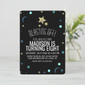 Galaxy Imitate Gold Stars Confetti Space Geburtsta Einladung (Stehend Vorderseite)