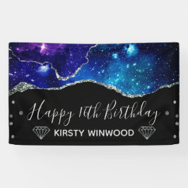 Galaxy & Imitate Silver Glitzer Agate Sweet 16 Banner