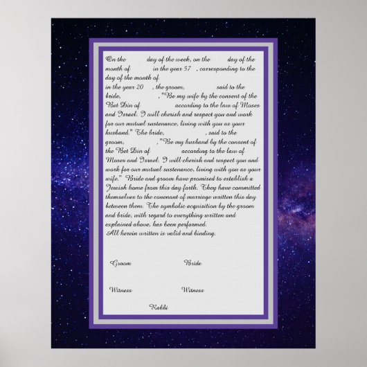 Galaxy Ketubah im kanadischen Reformtext Poster (Vorne)