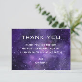 Galaxy Kids Birthday Party | Purple Space Cosmic Dankeskarte (Stehend Vorderseite)