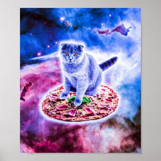 Galaxy Kitty Cat Reitpizza im Weltraum Poster (Vorne)