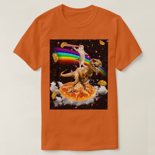 Galaxy Laser Eye Cat on Dinosaur on Pizza with Tac T-Shirt (Design vorne)