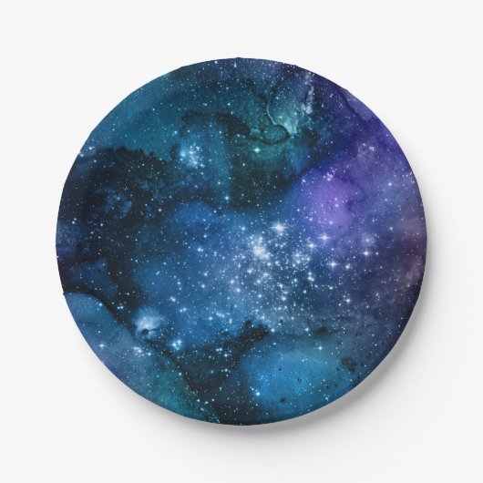 Galaxy liebt Starry Space Blue Sky White Glitzern Pappteller (Vorderseite)