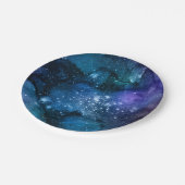 Galaxy liebt Starry Space Blue Sky White Glitzern Pappteller (Schrägansicht)