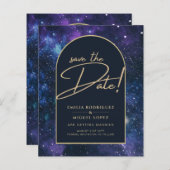 Galaxy Lila Blue Starry Night Wedding Rett Date (Vorne/Hinten)