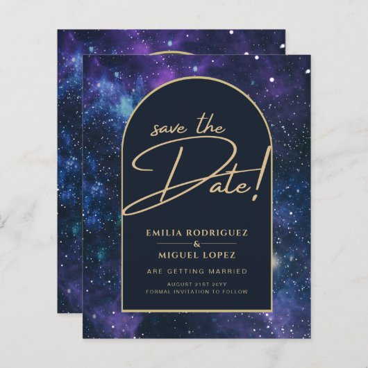 Galaxy Lila Blue Starry Night Wedding Rett Date (Vorne/Hinten)