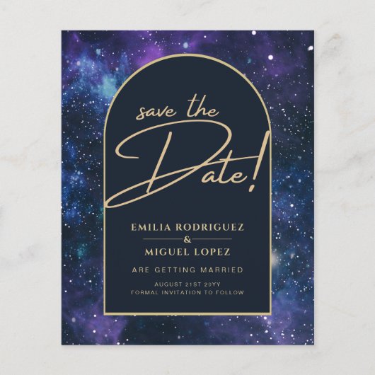 Galaxy Lila Blue Starry Night Wedding Rett Date Flyer (Vorne)